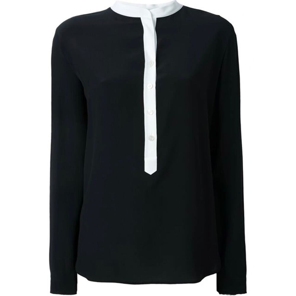 0198 Stella McCartney Silk Blouse IT 40 Black White Trim Long Sleeve